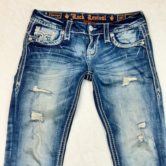 Rock Revival Jeans Skinny Stacey Distressed Low Rise Glittered Women's Size 28 - Picture 6 of 14